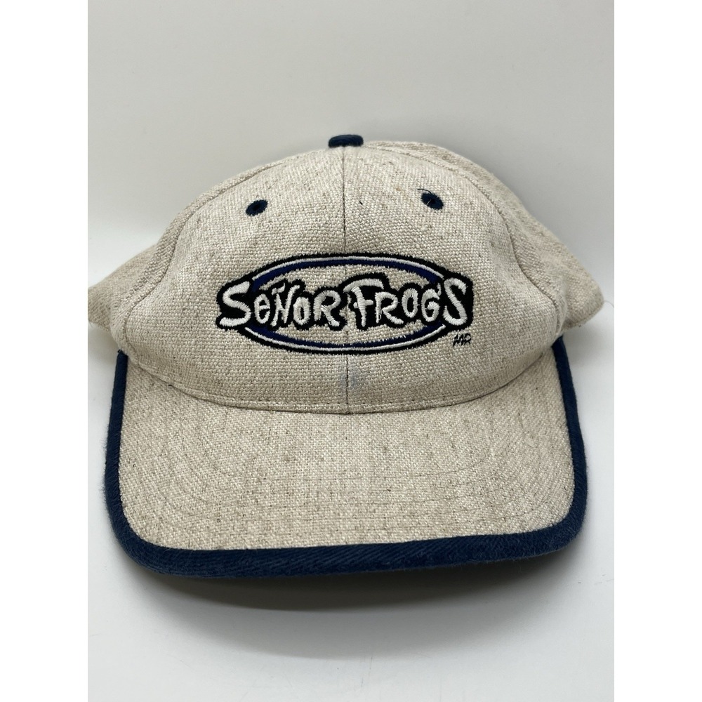 Senor Frogs Adjustable Hat Cap Mexico Beige Tan Textured Navy Vacation Authentic